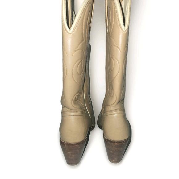 Vintage ACME Boots Pull On Heeled Tan Leather Women's 7.5 Medium - Picture 6 of 12